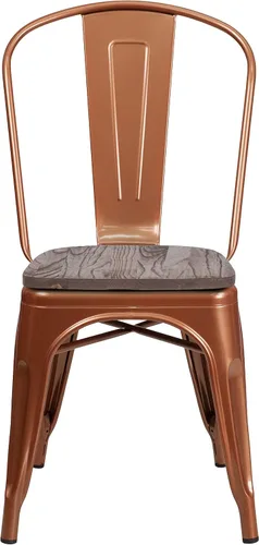 Vista 4 de EMMA + OLIVER Silla apilable de metal de cobre con asiento de madera