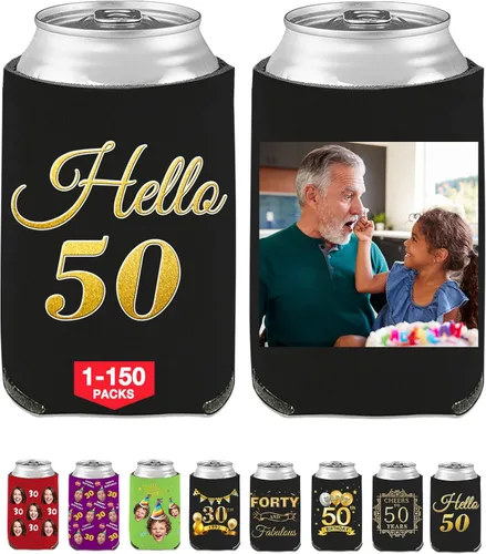 Vista 30 de Fundas enfriadoras de latas de cumpleaños, soporte personalizado para botellas de cerveza a granel con nombre de foto, suministros para fiestas