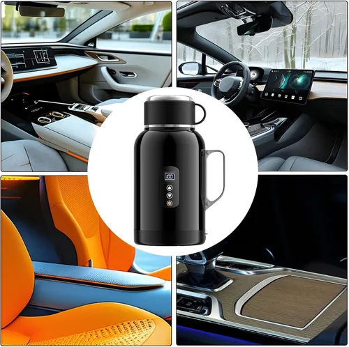 Vista 5 de Hervidor eléctrico para automóvil, olla de calefacción portátil para té, café y agua caliente, ideal para viajes por carretera, camping, viajes