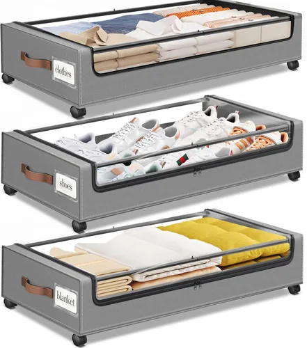 Vista 18 de SpaceHacks Almacenamiento Debajo de la Cama con Ruedas 1 Paquete Almacenamiento Debajo de la Cama con Ventana Transparente y Etiqueta Cajones Debajo
