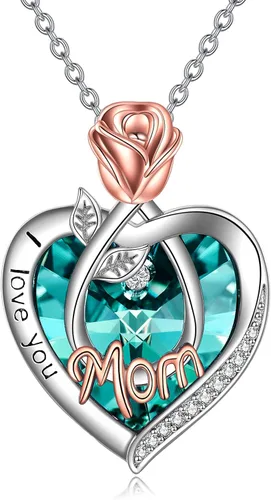 Vista 19 de Joyería de plata esterlina 925 para mujer, collar con pendiente de flor y corazón de cristal, para cumpleaños, regalos para mamá, abuela, esposa 01