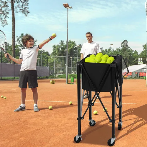 Vista 9 de Tolva portátil para pelotas de tenis con capacidad para 200 bolas, carrito de canasta de pelota de tenis con 4 ruedas y frenos, bolsa de tela Oxford