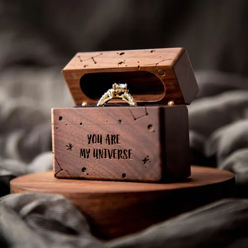 Vista 33 de MUUJEE Grow Old With Me Engraved Wooden Ring Box, Slim Engagement Proposal Ring Holder, Wedding Ceremony Ring Bearer Box, Fiance Gift Ideas