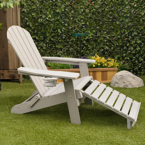 Vista 9 de Alpine Corporation Silla plegable Adirondack para exteriores de 38 pulgadas de alto con portavasos y otomana, diseño ergonómico clásico, muebles