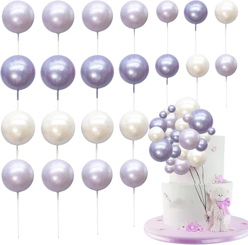 Vista 22 de 30 piezas de mini globo para decoración de tartas, bolas de espuma con purpurina, bolas de perlas de imitación, decoración para tartas, decoración