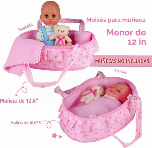 Vista 2 de Cuna de cuna portátil para muñeca de bebé, bolsa de transporte para muñecas, juego de accesorios para muñecas, oso acolchado suave para muñeca
