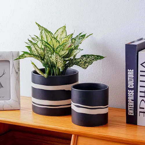 Vista 8 de Nihow Maceta moderna de cerámica – Maceta de 5 + 7 pulgadas para todas las plantas de interior – Macetas resistentes con orificio de drenaje
