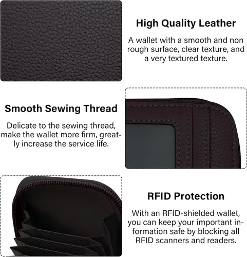 Vista 14 de RFID mini organizador de tarjetas de crédito, cuero auténtico, billetera compacta con visor de identificación, S, Negro