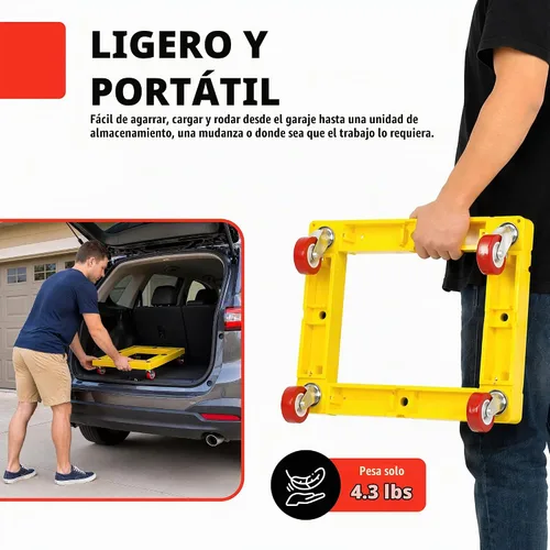 Vista 5 de Maxworks 50698 - Rodillo cuadrado para muebles, carrito de mudanza, amarillo, capacidad de 300 libras, 16 x 16 pulgadas