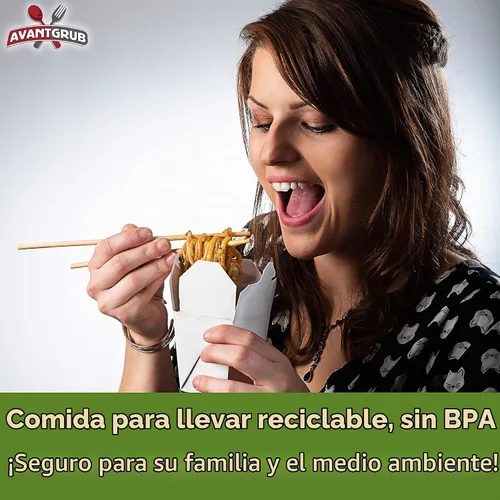 Vista 5 de Cajas de comida china reciclables a prueba de fugas de 26 onzas, 10 unidades. Los recipientes grandes para llevar para microondas fabricados