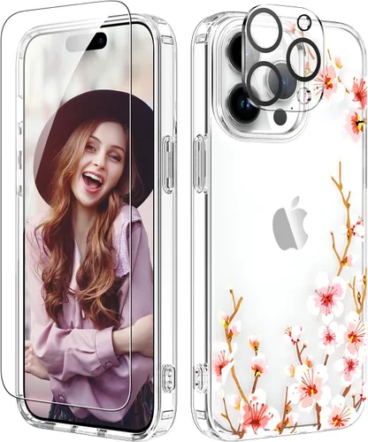 Vista 20 de ZQWY Funda compatible con iPhone 14/iPhone 13, estética transparente con diseño con protector de pantalla, protector de lente de cámara, a prueba