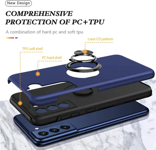 Vista 4 de Funda para Galaxy S21, S21 con protector de pantalla de TPU flexible autorreparable, 2 unidades, grado militar, doble a prueba de golpes, funda