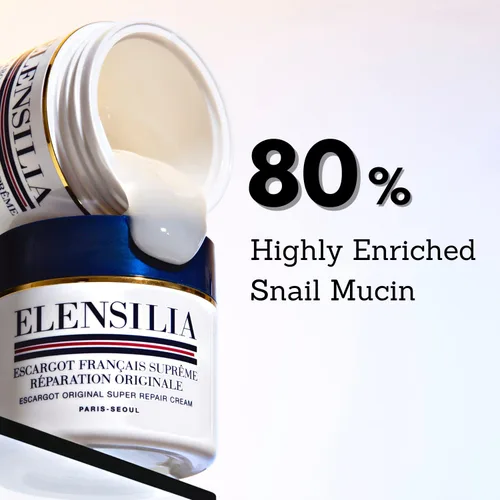 Vista 2 de Elensilia Snail Super Repair Crema facial de 1.76 onzas I 80% 100% auténtico de sederma francés Filtrado de caracol con colágeno, ceramida, 8 tipos