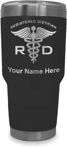 Vista 30 de LaserGram Vaso aislado al vacío de 20 onzas, dietista registrado RD, grabado personalizado incluido (negro)