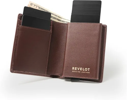 Vista 6 de Revelot Cartera tarjetero cuero genuino con bloqueo RFID W1, Marrón Nappa, Moderno