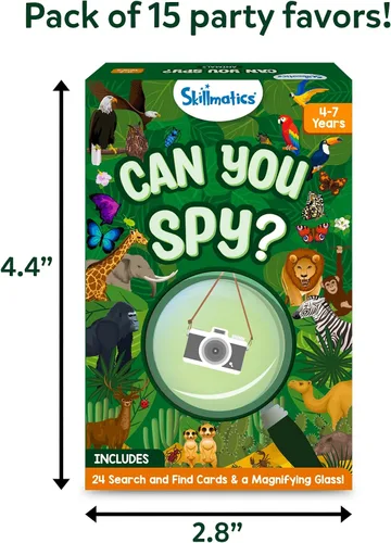 Vista 2 de Skillmatics Recuerdos de fiesta (Paquete de 15) - ¿Puedes espiar animales? Juego de cartas de buscar y encontrar para niños, juguete de bolsa