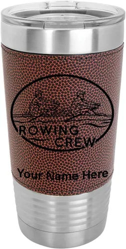 Vista 17 de LaserGram 20oz Vacuum Insulated Tumbler Mug, Rowing Crew, Personalized Engraving Included (Faux Leather, Baseball Style)