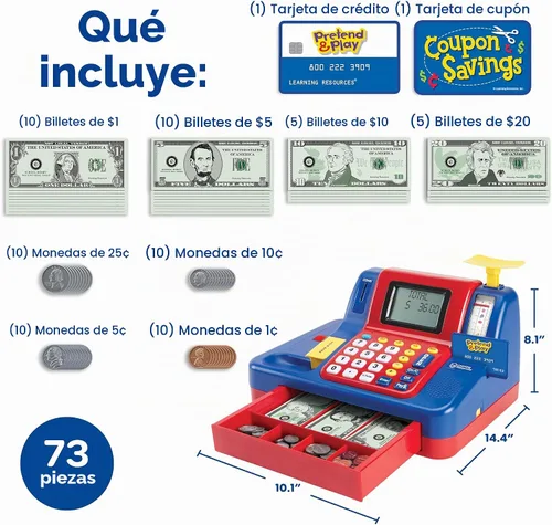 Vista 6 de Learning Resources Pretend & Play Caja registradora de enseñanza, -, Rojo/Azul