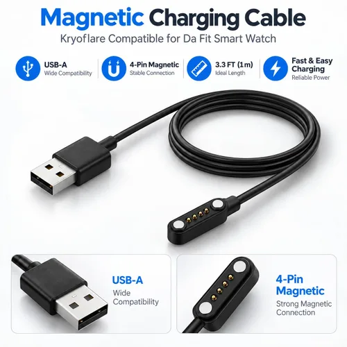 Vista 2 de Compatible con el cable cargador de reloj inteligente Da Fit de 3.3 pies, repuesto de cable de carga USB, cargador para relojes inteligentes Da Fit