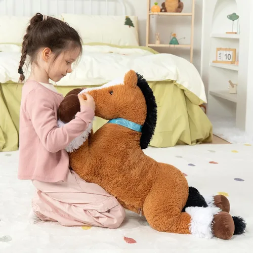 Vista 5 de MaoGoLan Peluche de caballo grande para niño, juguete de peluche de caballo grande para niña, poni montable de peluche para niños, almohada de felpa