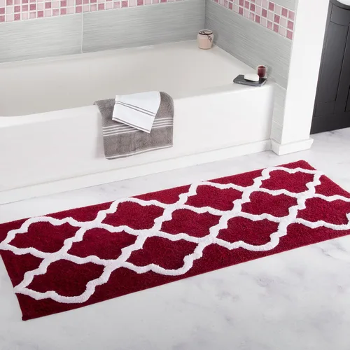 Vista 2 de Bedford Home Tapete de baño con enrejado 100% algodón, 24 x 60 pulgadas, color hueso