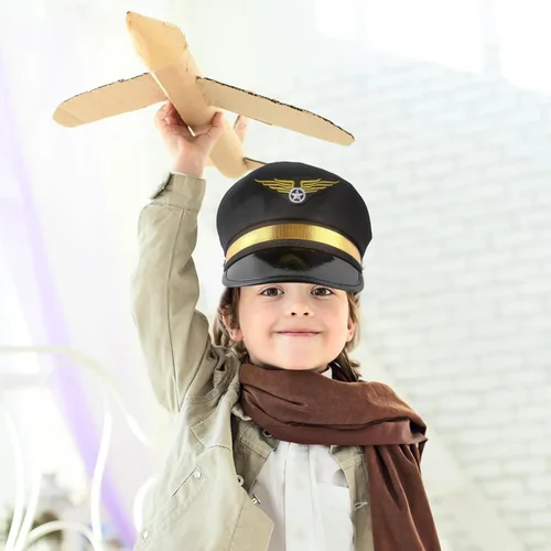 Vista 3 de Paquete de 8 sombreros de piloto para niños, sombrero de capitán de avión, sombrero de piloto de aerolínea para niños y niñas, accesorio