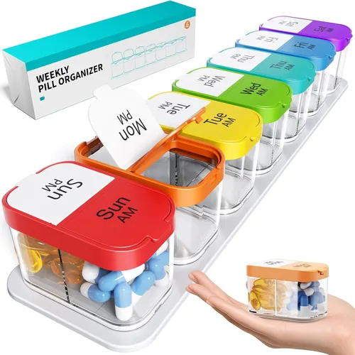 Vista 11 de Odaro - Organizador extra grande semanal de píldoras 2 veces al día, pastillero XL de 7 días AM PM, organizador de medicamentos jumbo para contener