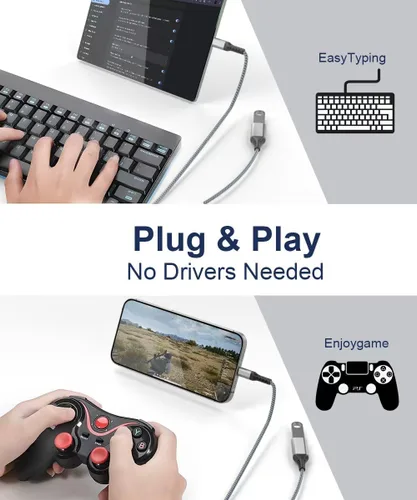 Vista 5 de Cable OTG USB C a USB hembra de 6.6 ft, extensión OTG USB-A 3.0 para unidad flash, teclado y mouse, adaptador tipo C macho a USB compatible