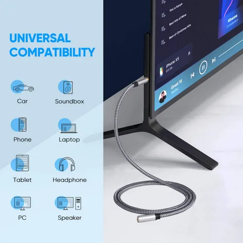 Vista 7 de Tan QY Cable de Extensión de Audio 1 pie, Cable de Extensión de Audio Auxiliar Estéreo de 3.5mm, Conector Estéreo Macho a Hembra para Teléfonos