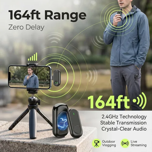 Vista 14 de Mini micrófono inalámbrico para iPhone Android, mini micrófono para grabación de video, micrófono profesional de solapa Plug & Play con reducción