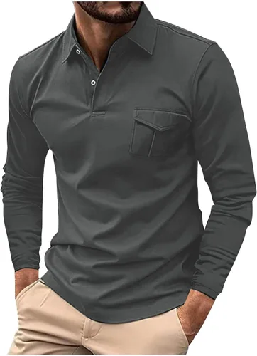 Vista 24 de Mens Long Sleeve Polo Shirts Casual Loose Button Down Shirt Big and Tall Gym Workout Tee Top Lightweight Pullover
