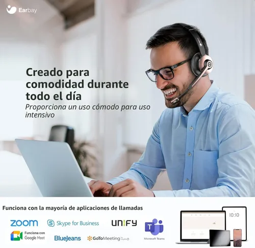 Vista 4 de Earbay Auriculares inalámbricos, auriculares Bluetooth con micrófono con cancelación de ruido y dongle USB, auriculares inalámbricos con micrófono