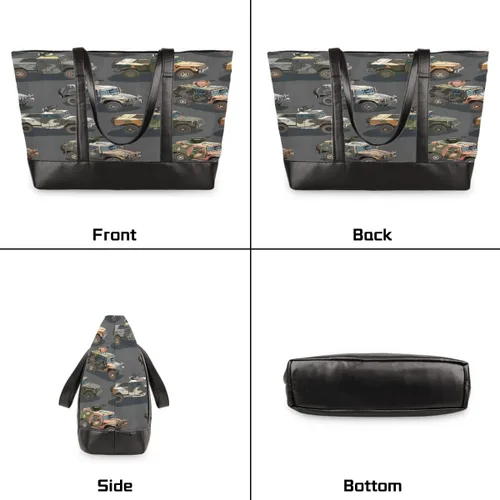Vista 6 de Cartoon Military Vehicle Pattern Canvas Computer Bag for Women, 15.6 Inch Laptop Tote Bag with Leather Handle, Large Capacity Shoulder Work Bag for