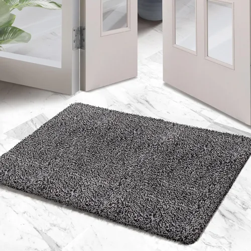 Vista 10 de Tapete de microfibra de 20 x 30 pulgadas, antideslizante, lavable Fibras gris claro/blancas