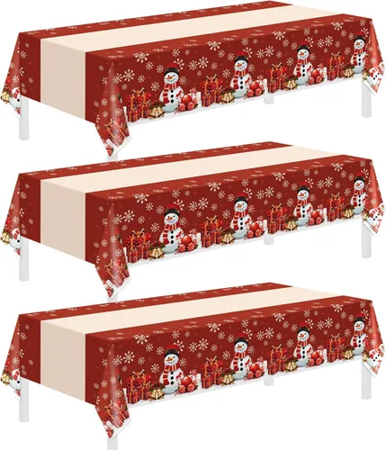 Vista 13 de Childom Paquete de 3 manteles de plástico para mesas rectangulares de 54 x 108 pulgadas, manteles desechables negros para mesas de 6 a 8 pies