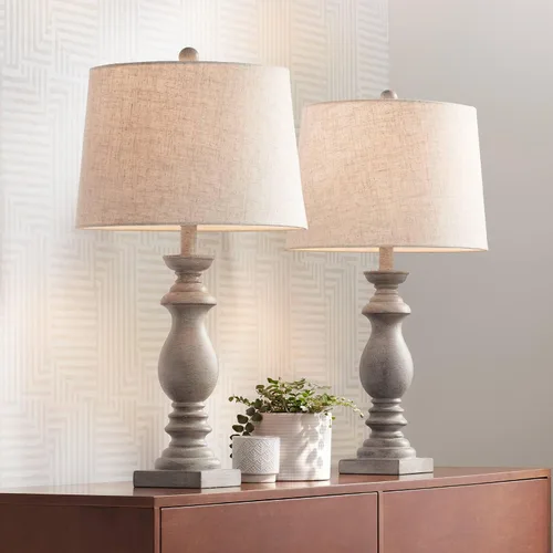 Vista 10 de Regency Hill Patsy Country Cottage - Juego de 2 lámparas de mesa tradicionales de 26.5 pulgadas de alto, tela lavada beige, pantalla cónica