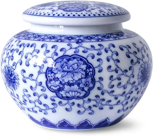 Vista 4 de Dahlia Bote de té de porcelana azul y blanco para té suelto, organizador de té hermético Jingdezhen, Lingzhi 250 ML Azul y blanco Lingzhi #2