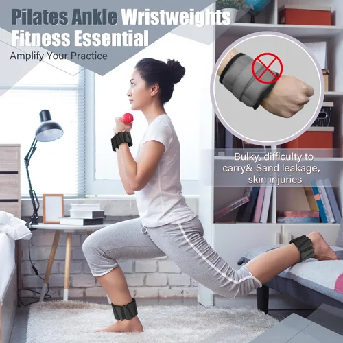 Vista 4 de Vinsot Pilates - Pesas de muñeca y tobillo para mujer, juego de 4 (2 libras cada una), pulseras con peso ajustables para piernas, para caminar Negro