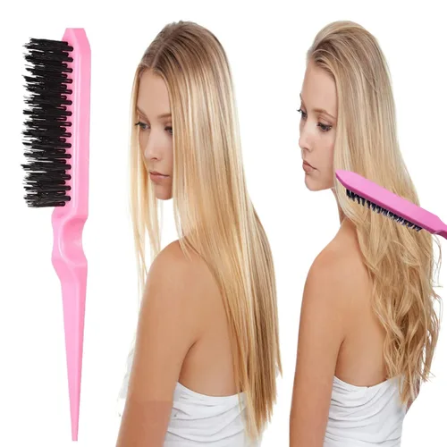 Vista 4 de 5 piezas de juego de cepillo Slick Back con herramienta Topsy Tail, cerdas para estirar, peine de rata para peinado de cabello de mujeres y niñas