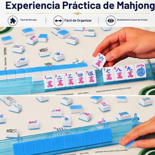 Vista 5 de Woodronic Juego de azulejos Mahjong americanos de lujo, 166 azulejos azules