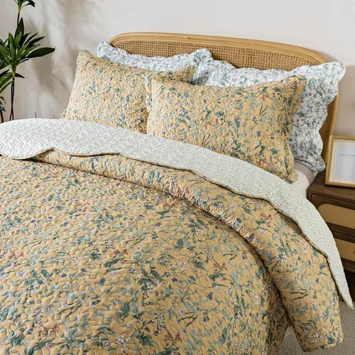Vista 46 de HoneiLife - Juego de edredón de 3 piezas, colcha ligera de microfibra, diseño de flores silvestres, cubrecamas ligero y botánico, para todas