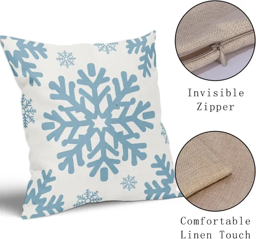 Vista 109 de Fundas de almohada decorativas de Navidad negras 40x40 cm con copos de nieve blancos de Navidad, juego de 2, temática rústica de invierno