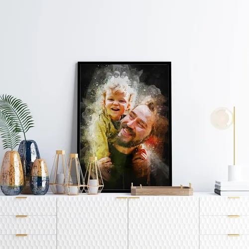 Vista 8 de Awesometik Retrato personalizado Ilustración de acuarela personalizada Padre e hija Acuarela con fondo oscuro Impresión en lienzo Regalo del Día