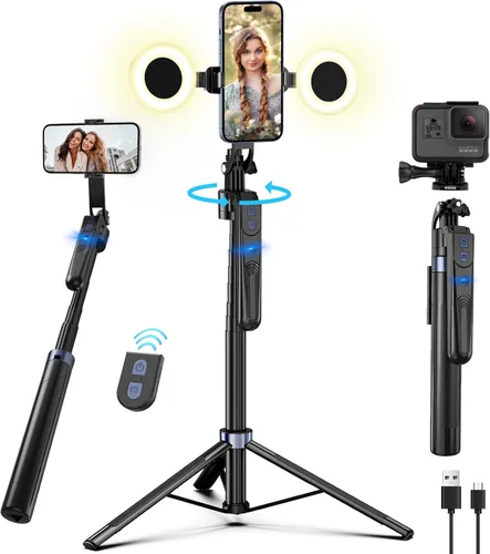 Vista 8 de Trípode de seguimiento facial automático con rotación de 360 grados con soporte, soporte para trípode Android y iPhone con control remoto y gestos