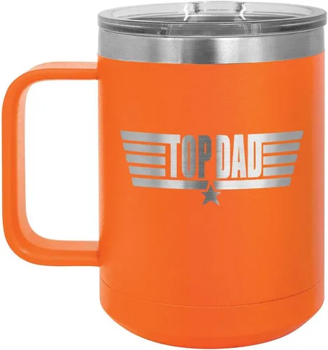 Vista 7 de TOP DAD Taza de café negra de 15 oz con tapa deslizante Taza de café de viaje aislada Ideas de regalos del día del padre de hijo o hija
