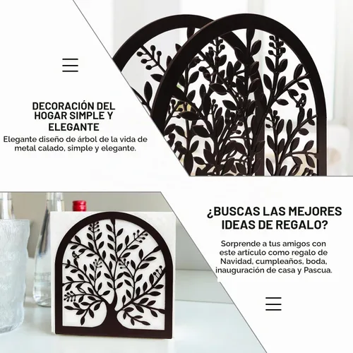 Vista 5 de Servilletero para mesas, diseño de árbol de la vida, moderno servilletero de metal para el hogar, cocina y fiesta de picnic, bronce