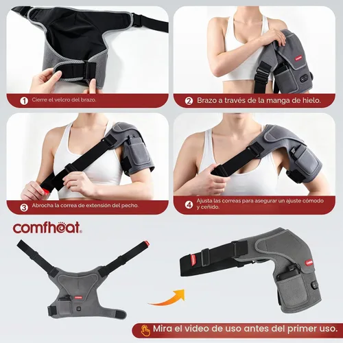 Vista 7 de Almohadilla térmica de hombro inalámbrica con masaje por vibración para alivio del dolor de manguito rotador de hombro congelado, soporte de hombro