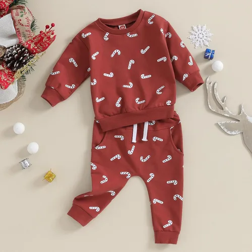 Vista 3 de Molgkyo Conjunto de sudadera de manga larga para bebé niño y niño, con letras de árbol de Navidad