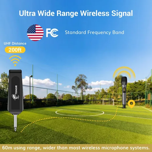 Vista 3 de TONOR Micrófonos Inalámbricos, Sistema de Micrófono UHF Dual para Karaoke, Microfonos Inalámbricos con Receptor Recargable, Micrófono Dinámico