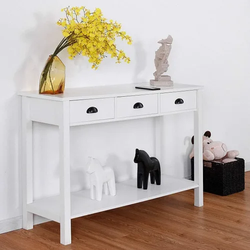 Vista 6 de WATERJOY Mesa de sofá consola de 47 pulgadas con 3 cajones de almacenamiento y 1 estante, color blanco